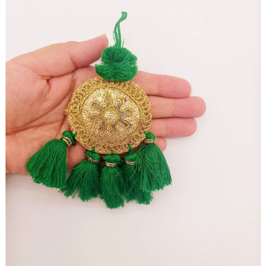 Set of 2 Embroidered Tassels, Green and Gold Tassels, Indian Tassels